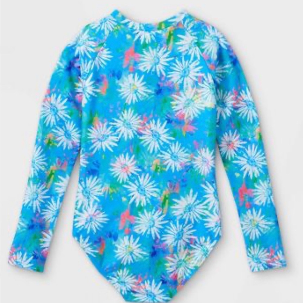 Girls' Flower Print Zip-Front Long Sleeve One Piece Rash Guard, Cat & Jack Blue
